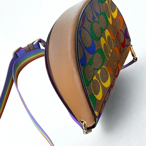 🌈 COACH Willow Saddle Bag in Rainbow Signature Canvas - Pride Edition & Dust Bag - Picture 7 of 12